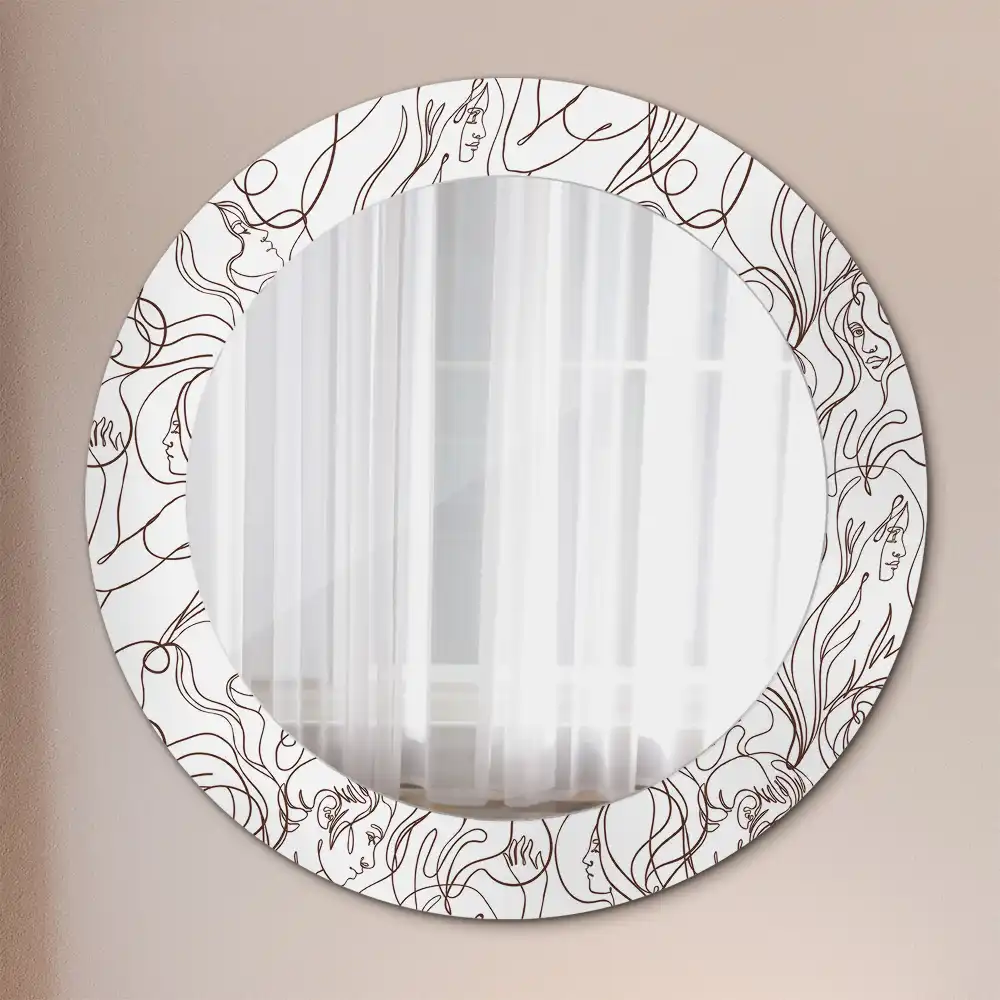 Miroir rond imprimé visages en ligne continue