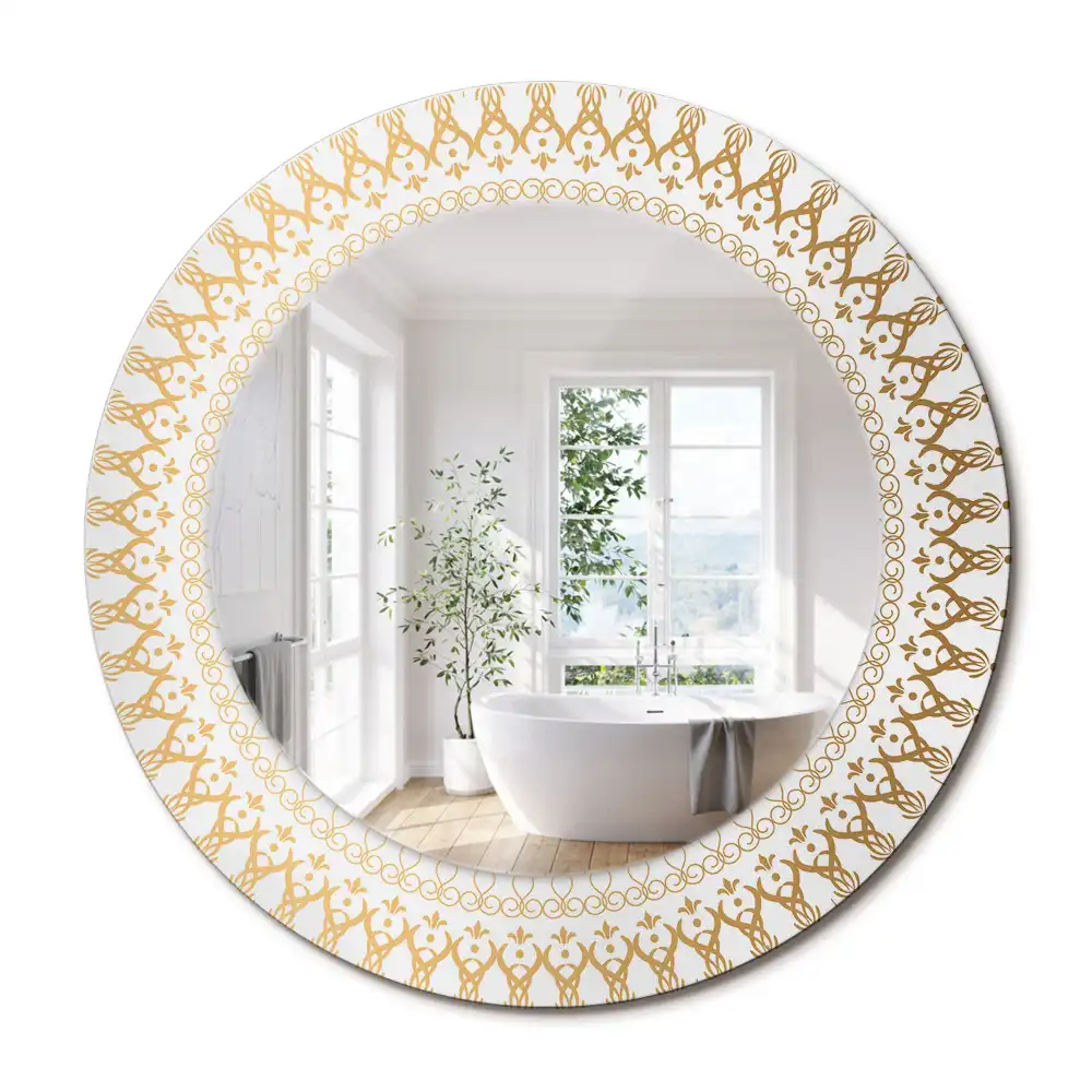 Miroir rond cadre imprimé mandala aztèque