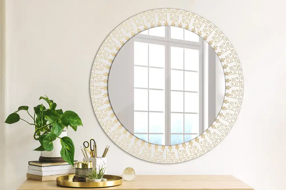 Miroir rond cadre imprimé mandala aztèque