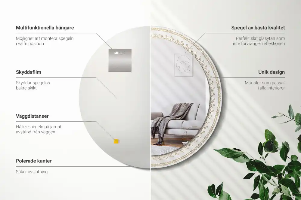 Miroir rond cadre imprimé mandala aztèque