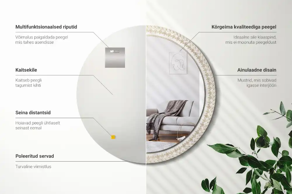 Miroir rond cadre imprimé mandala aztèque