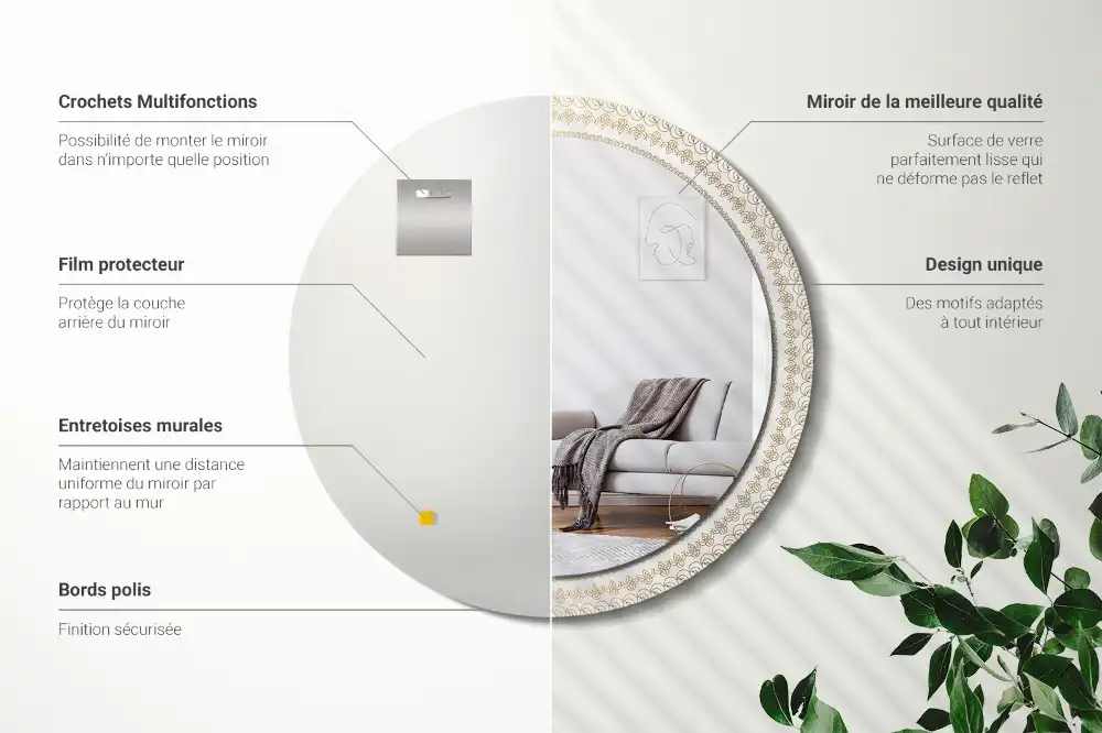 Miroir rond cadre imprimé mandala aztèque