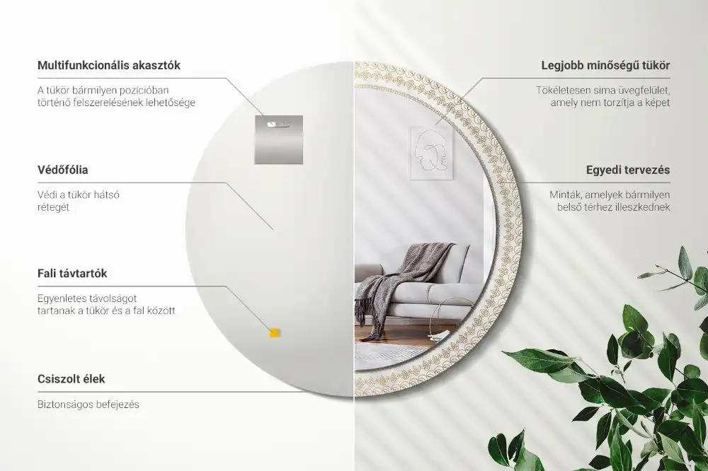 Miroir rond cadre imprimé mandala aztèque
