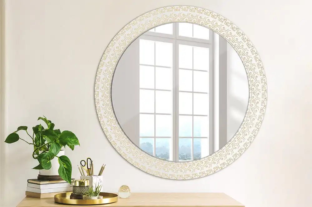 Miroir rond cadre imprimé mandala aztèque