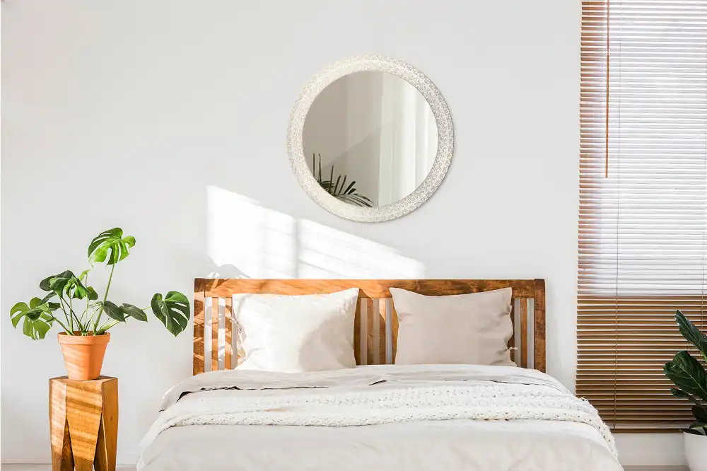Miroir rond cadre imprimé mandala aztèque