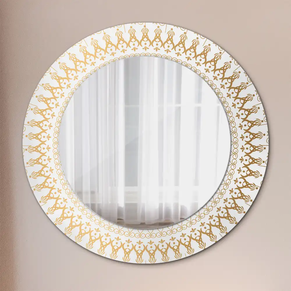 Miroir rond cadre imprimé mandala aztèque