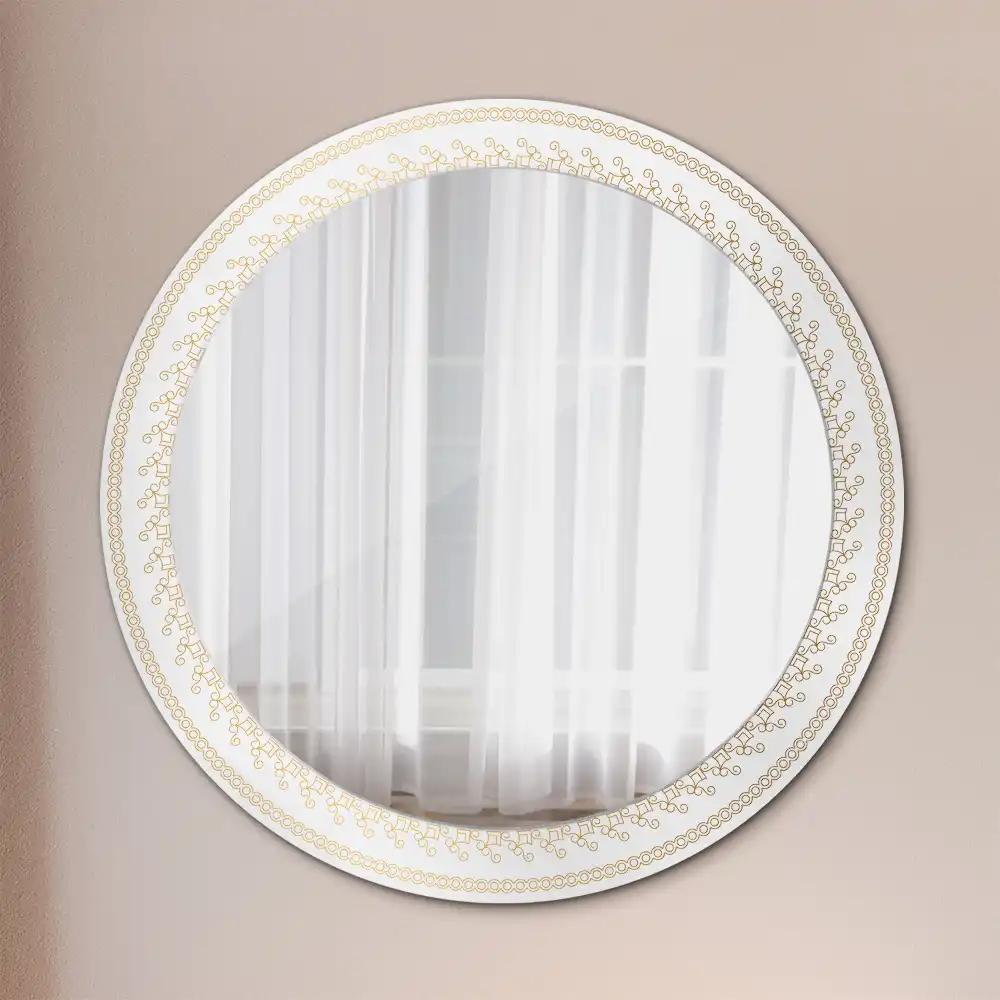 Miroir rond cadre imprimé mandala aztèque