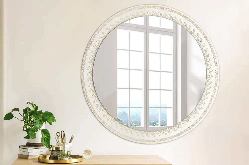 Miroir rond cadre imprimé mandala aztèque