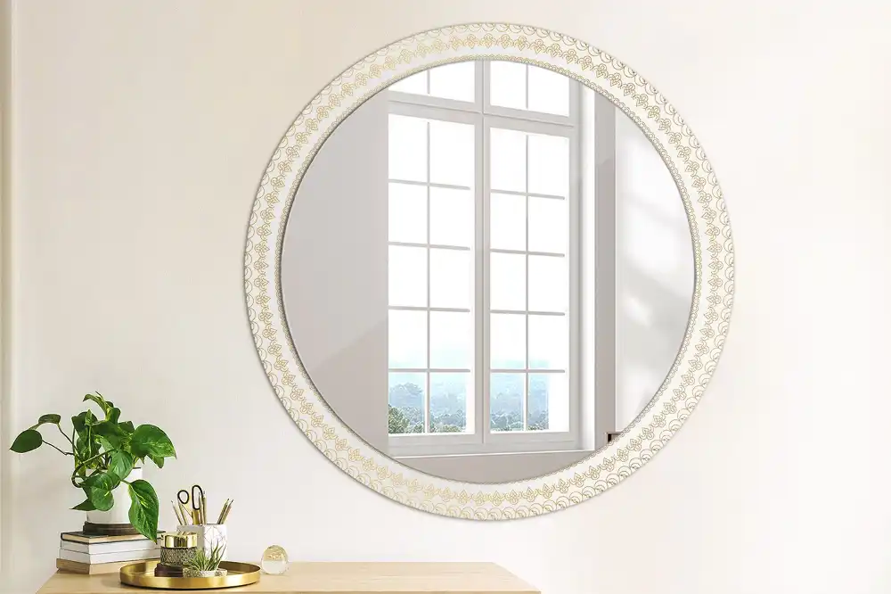 Miroir rond cadre imprimé mandala aztèque