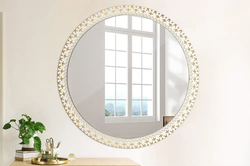 Miroir rond cadre imprimé mandala aztèque