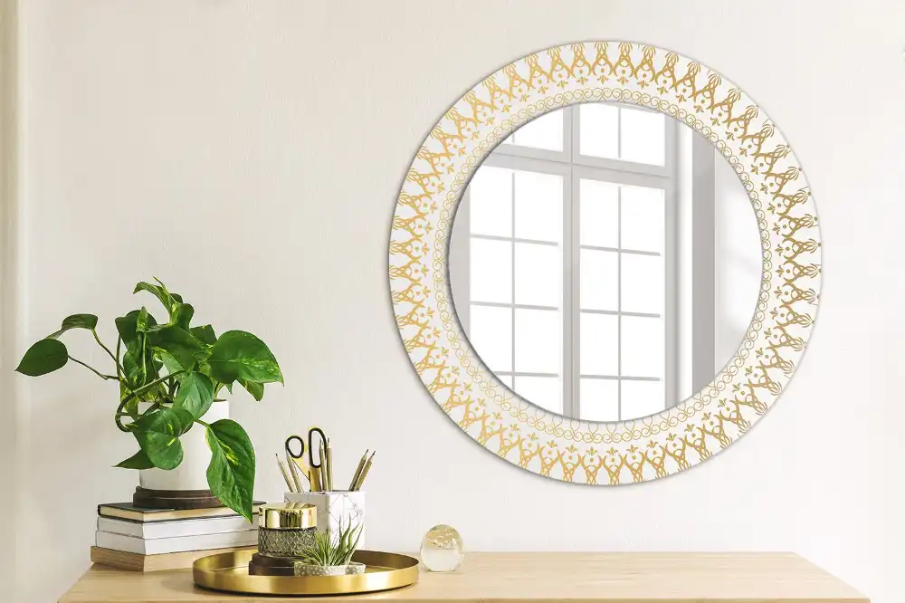 Miroir rond cadre imprimé mandala aztèque