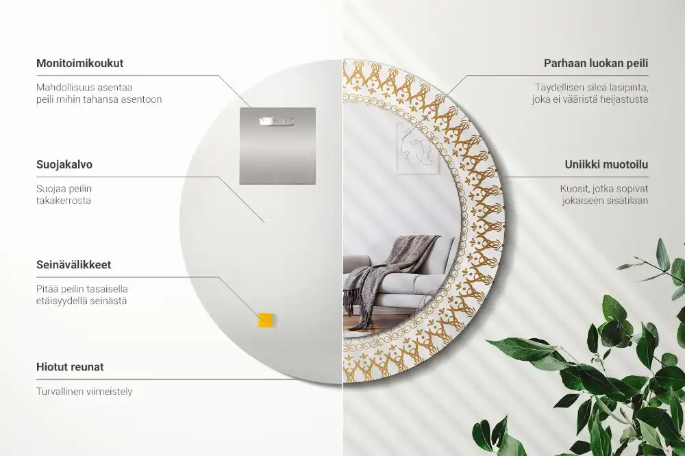 Miroir rond cadre imprimé mandala aztèque
