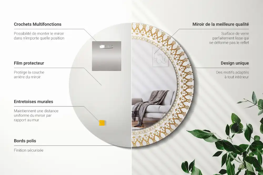 Miroir rond cadre imprimé mandala aztèque