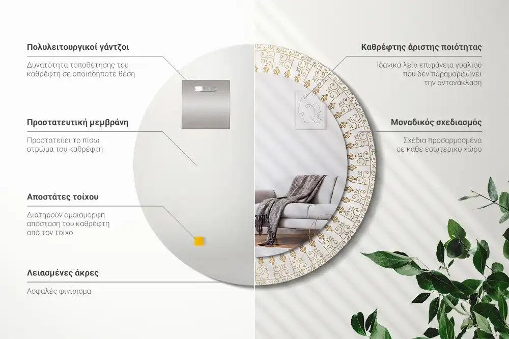 Miroir rond cadre imprimé mandala aztèque