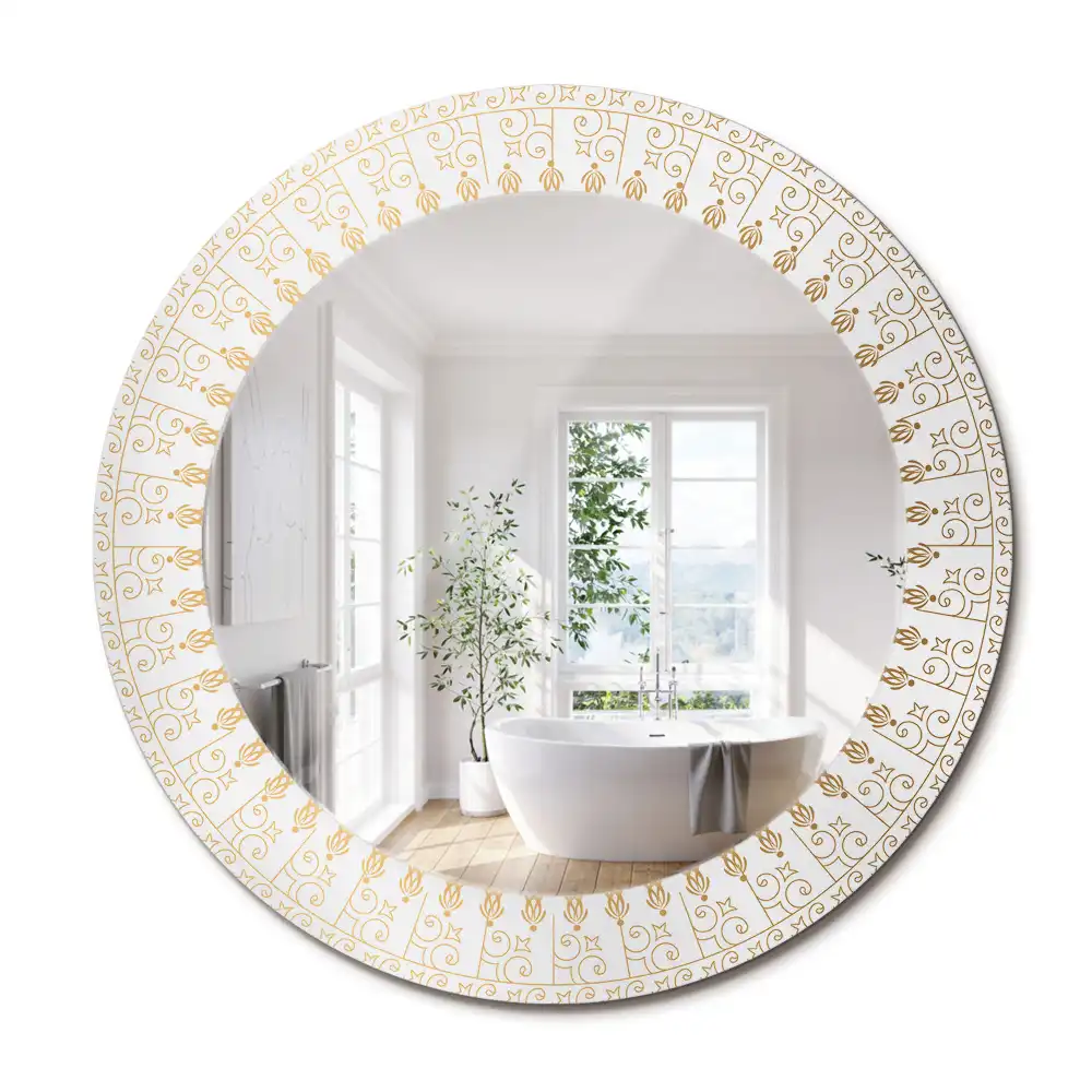 Miroir rond cadre imprimé mandala aztèque