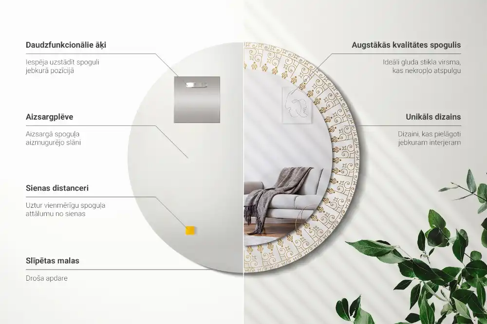 Miroir rond cadre imprimé mandala aztèque