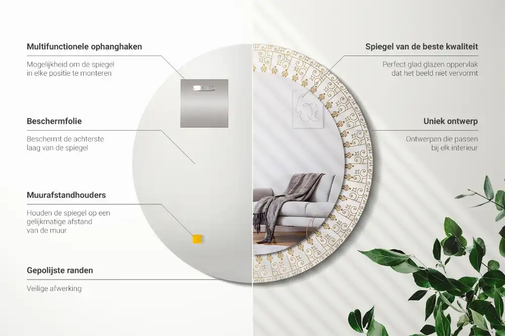 Miroir rond cadre imprimé mandala aztèque