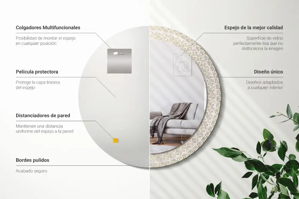 Miroir rond cadre imprimé mandala aztèque