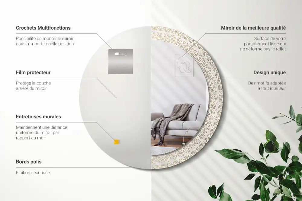 Miroir rond cadre imprimé mandala aztèque