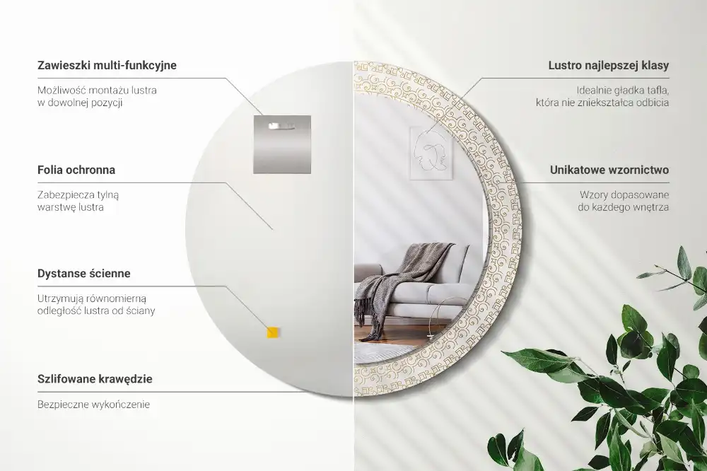 Miroir rond cadre imprimé mandala aztèque