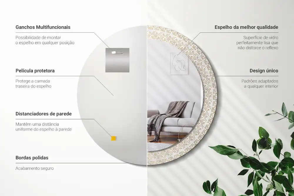 Miroir rond cadre imprimé mandala aztèque