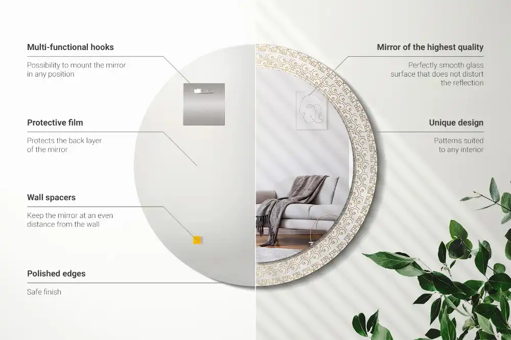Miroir rond cadre imprimé mandala aztèque