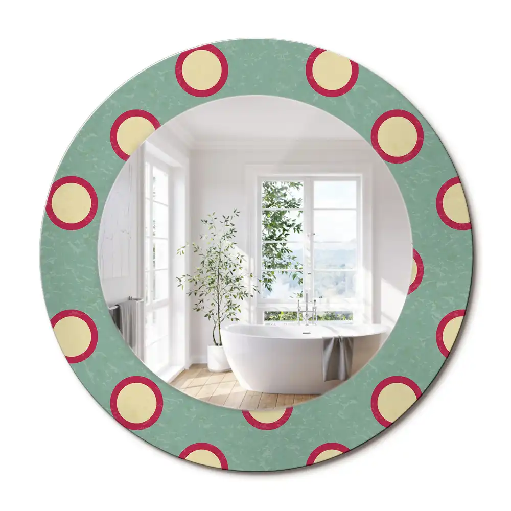 Miroir rond cadre avec impression cercles de pois