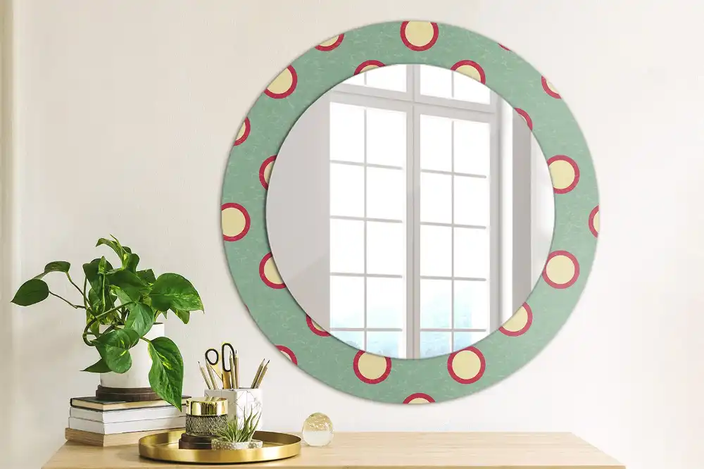 Miroir rond cadre avec impression cercles de pois