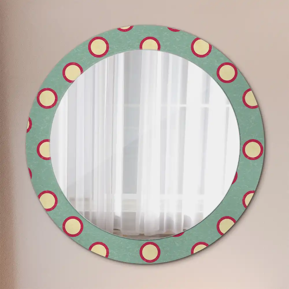 Miroir rond cadre avec impression cercles de pois