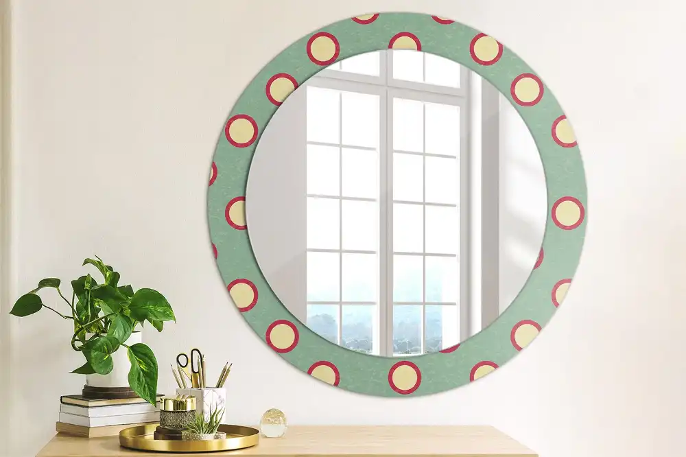 Miroir rond cadre avec impression cercles de pois
