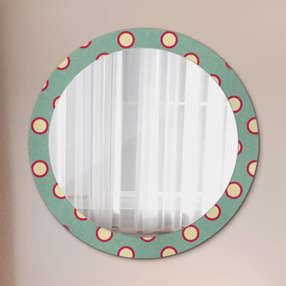 Miroir rond cadre avec impression cercles de pois