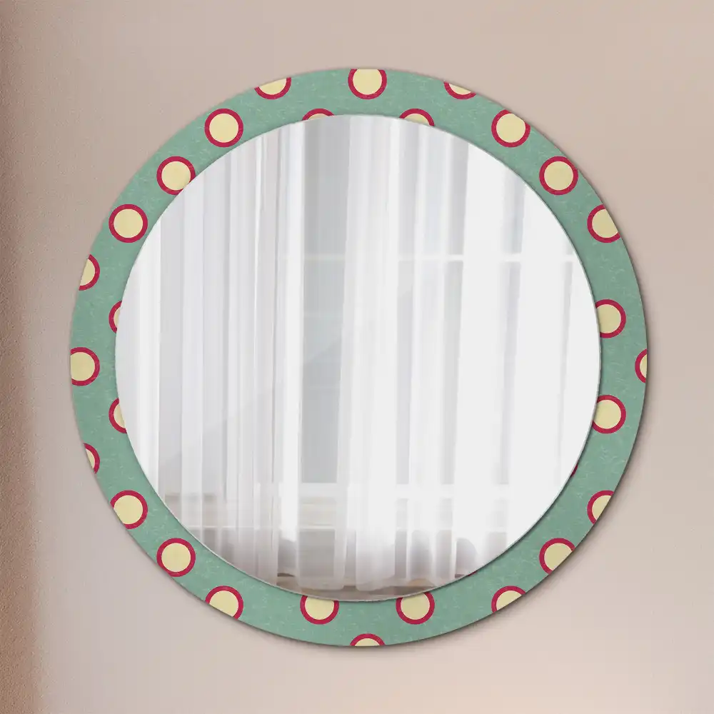 Miroir rond cadre avec impression cercles de pois