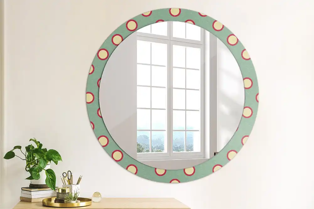 Miroir rond cadre avec impression cercles de pois