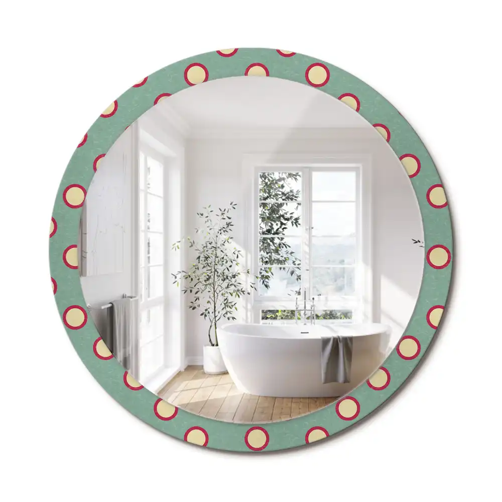 Miroir rond cadre avec impression cercles de pois