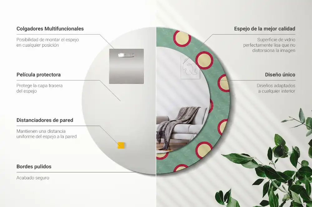 Miroir rond cadre avec impression cercles de pois