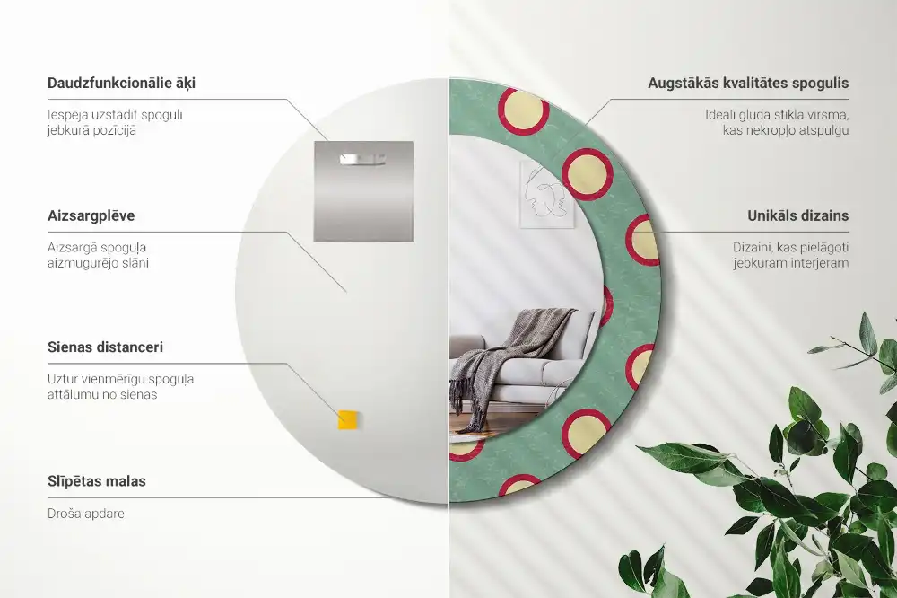 Miroir rond cadre avec impression cercles de pois
