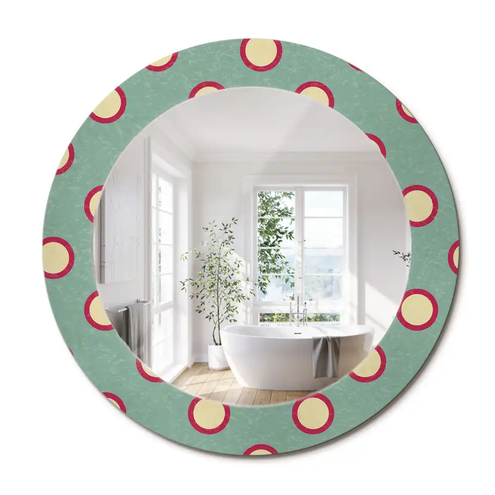 Miroir rond cadre avec impression cercles de pois