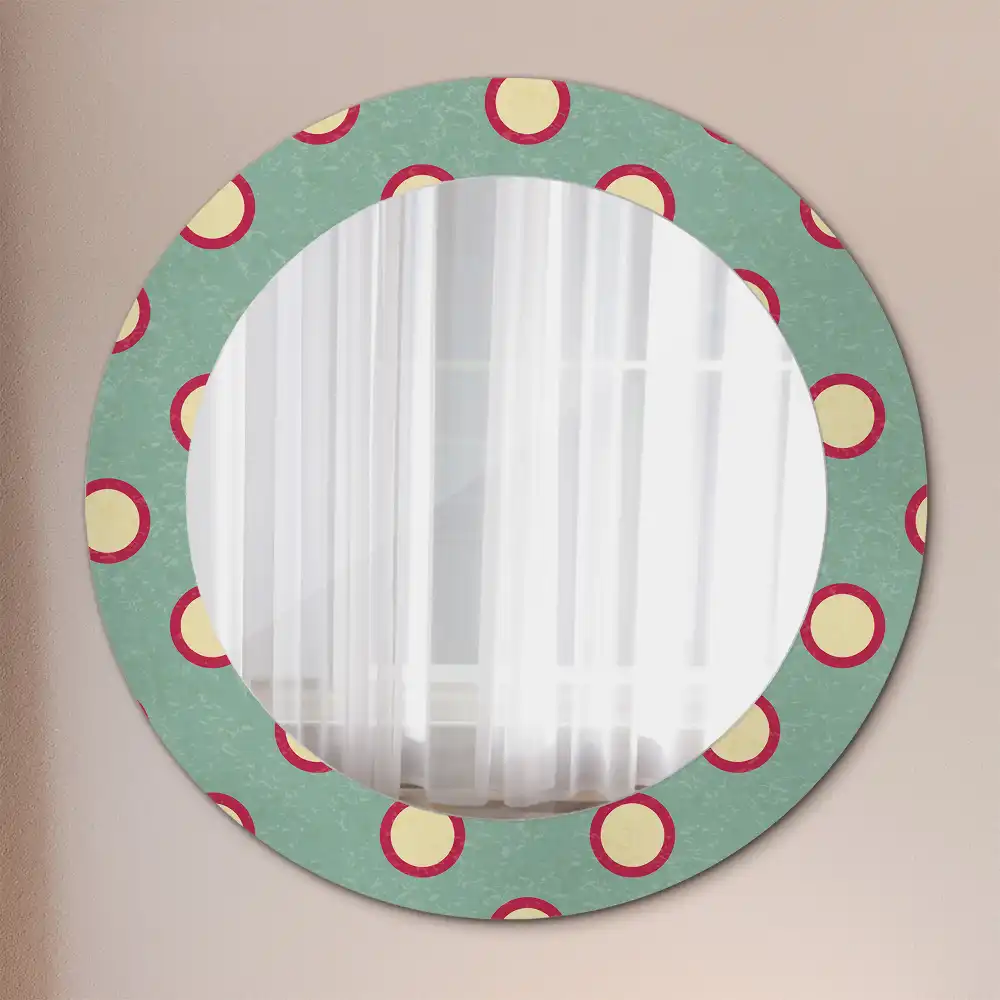 Miroir rond cadre avec impression cercles de pois