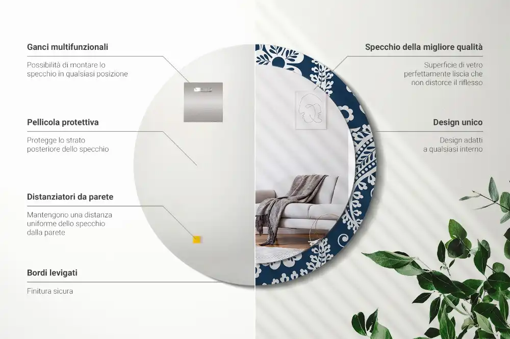Miroir rond imprimé motif paisley