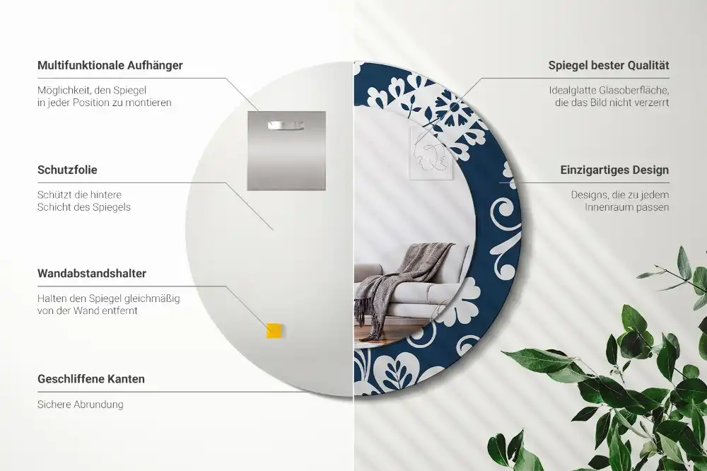 Miroir rond imprimé motif paisley