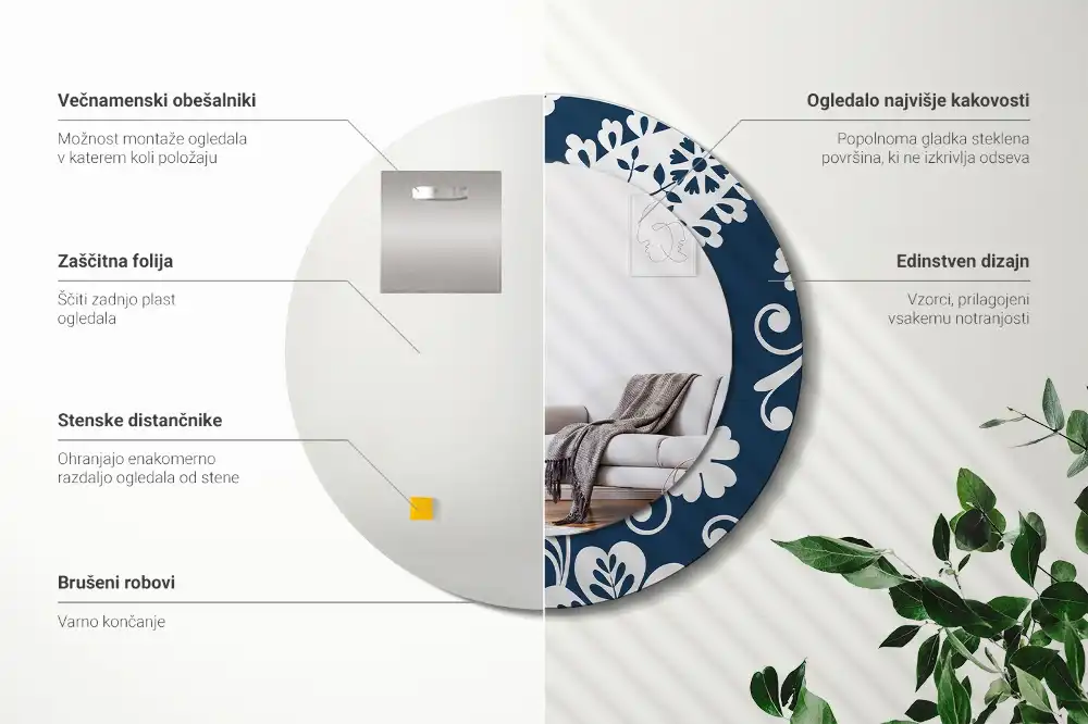Miroir rond imprimé motif paisley