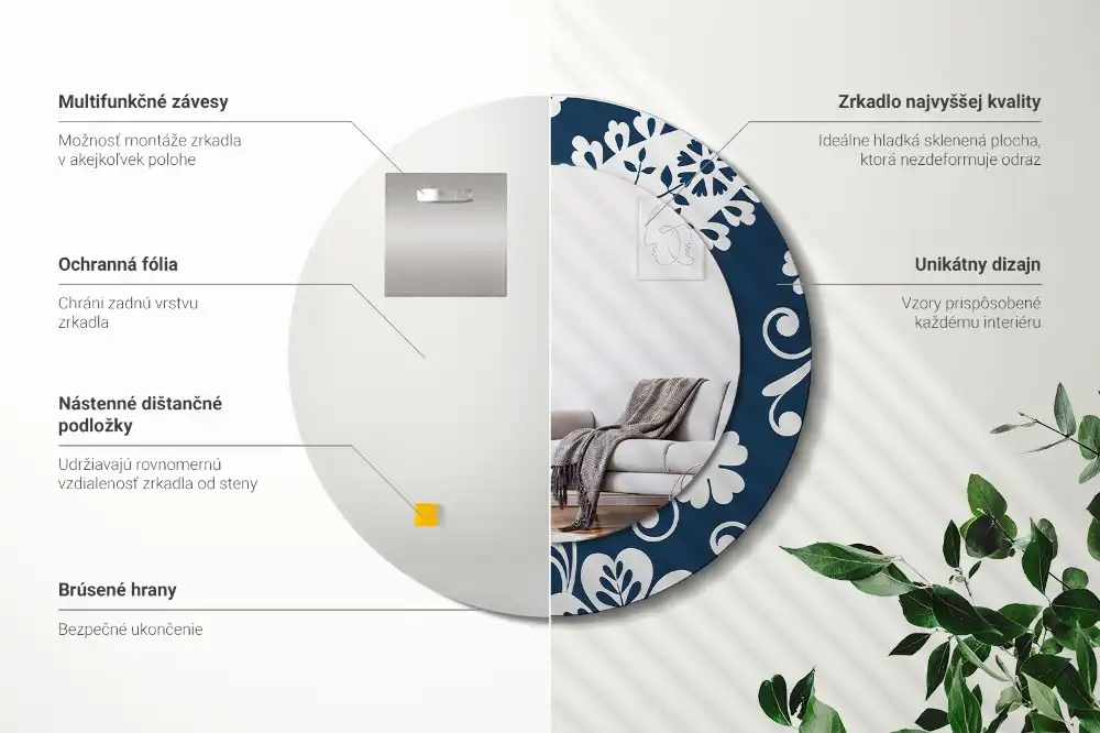 Miroir rond imprimé motif paisley