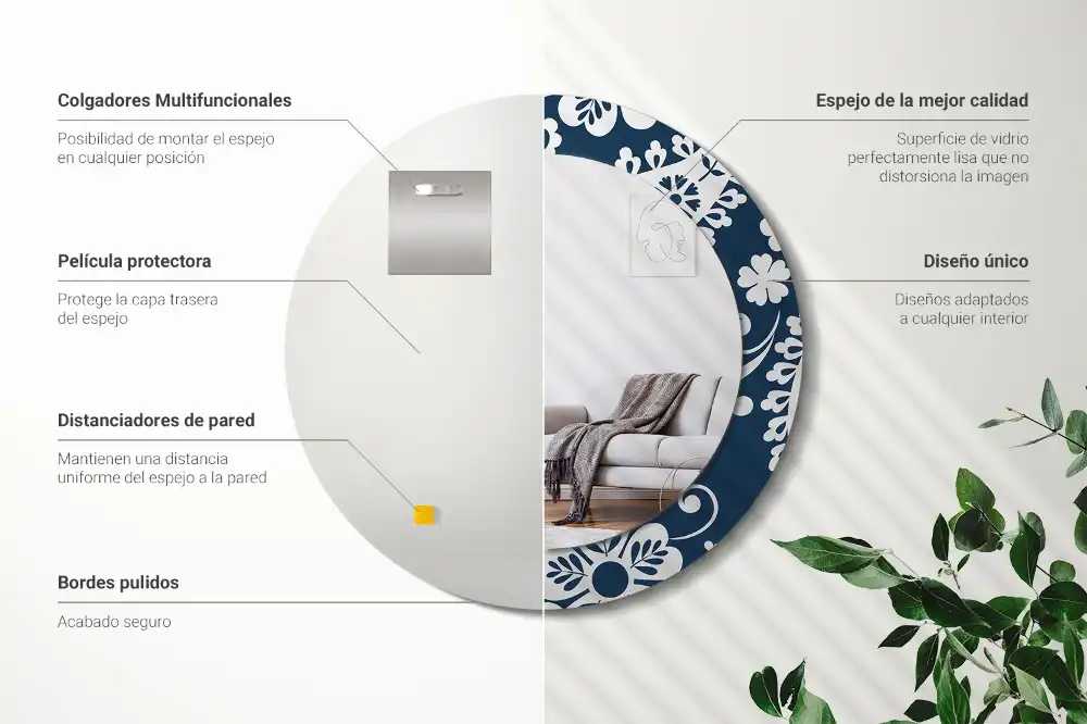 Miroir rond imprimé motif paisley