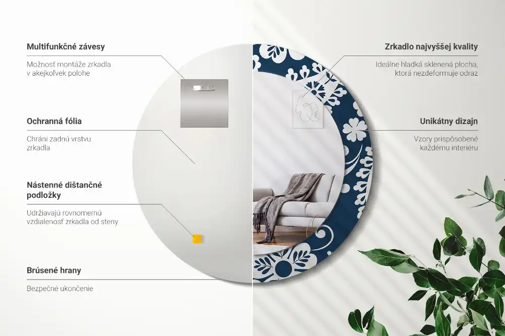 Miroir rond imprimé motif paisley