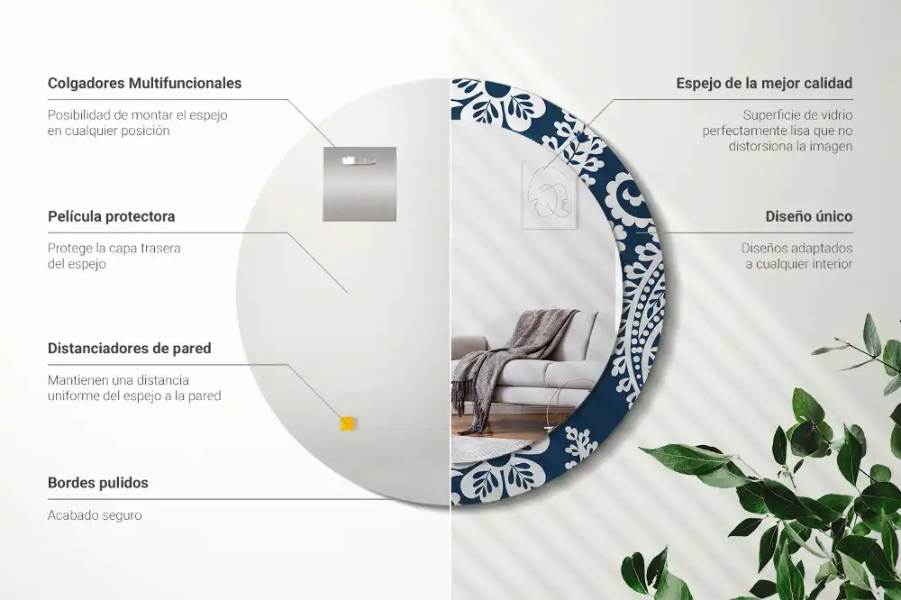 Miroir rond imprimé motif paisley