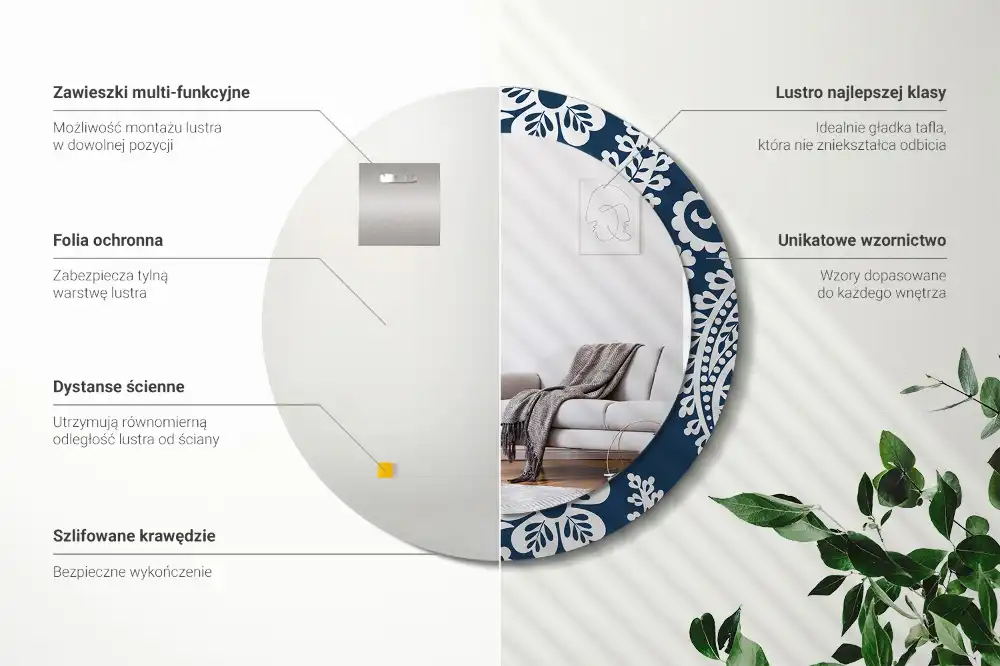 Miroir rond imprimé motif paisley