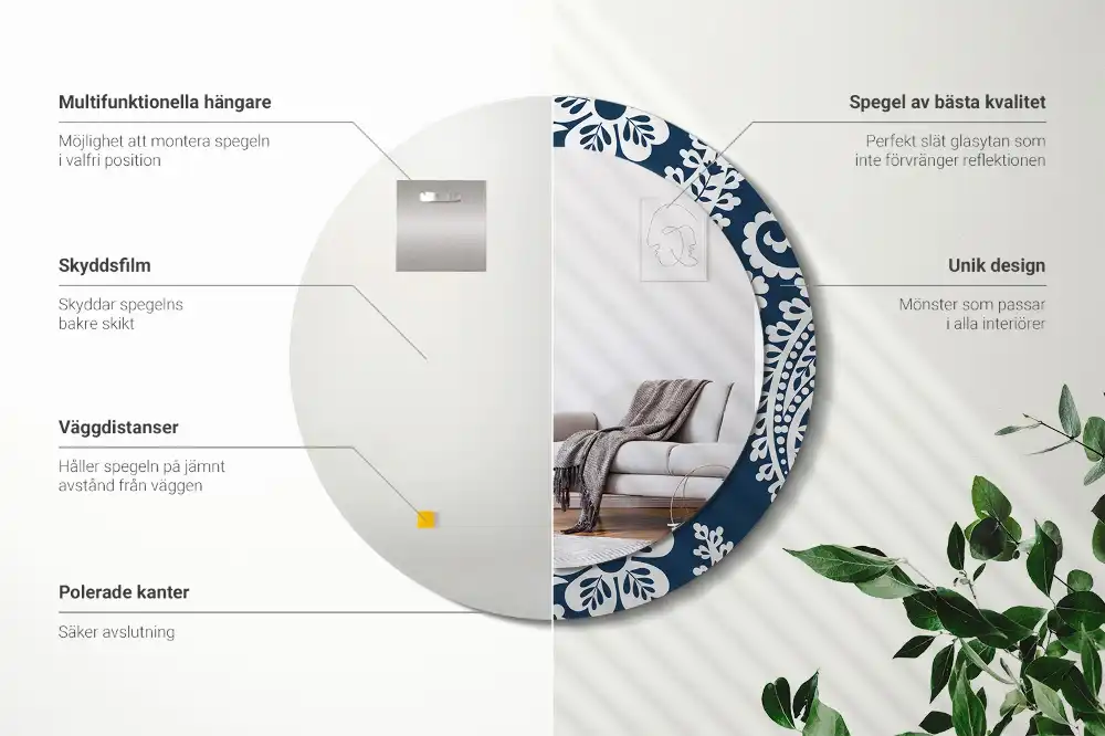 Miroir rond imprimé motif paisley