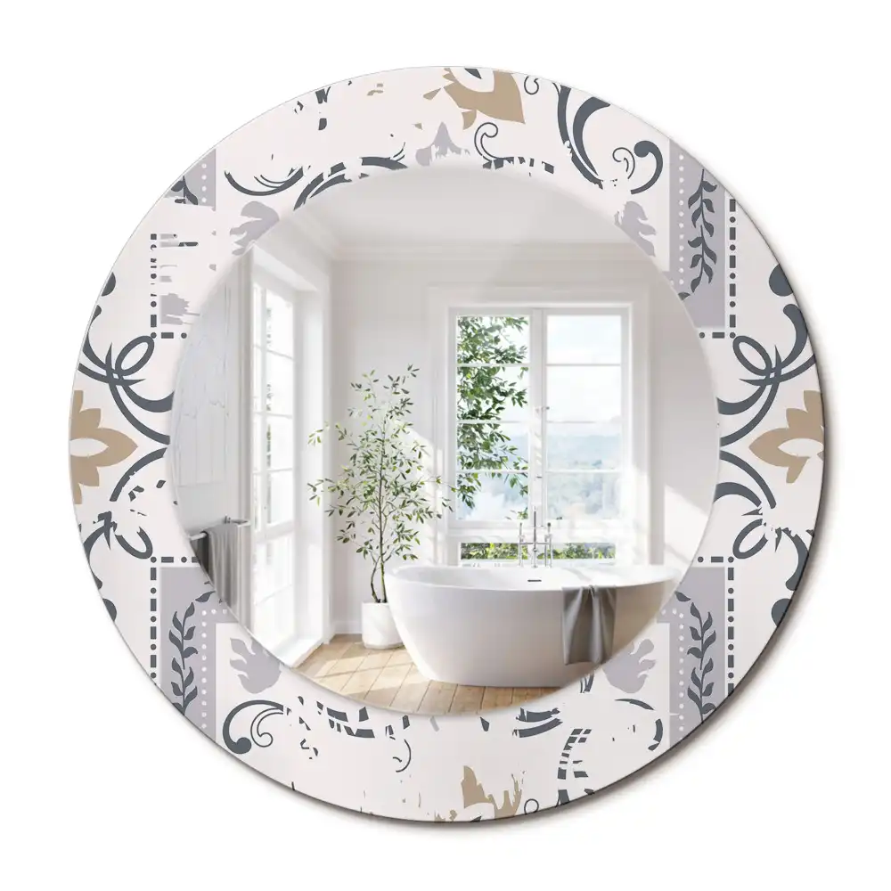 Miroir rond cadre imprimé carreaux rétro
