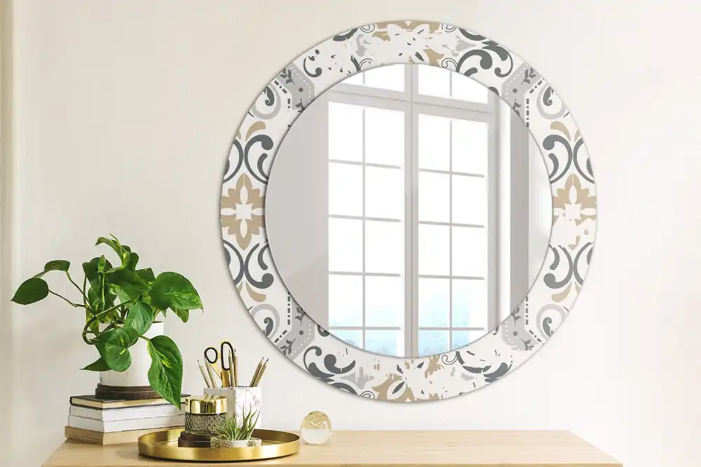 Miroir rond cadre imprimé carreaux rétro