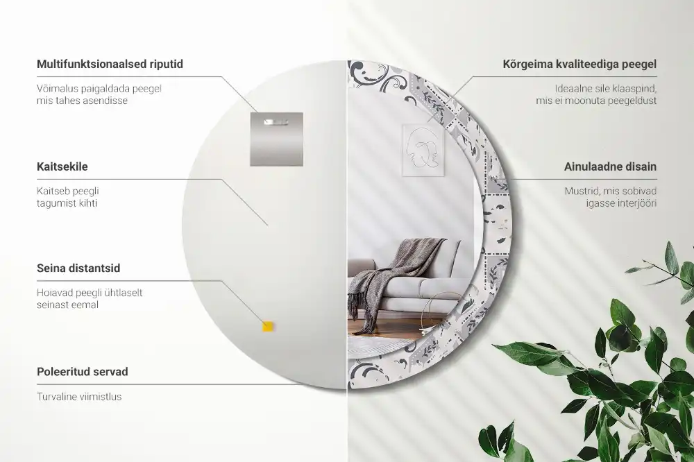 Miroir rond cadre imprimé carreaux rétro